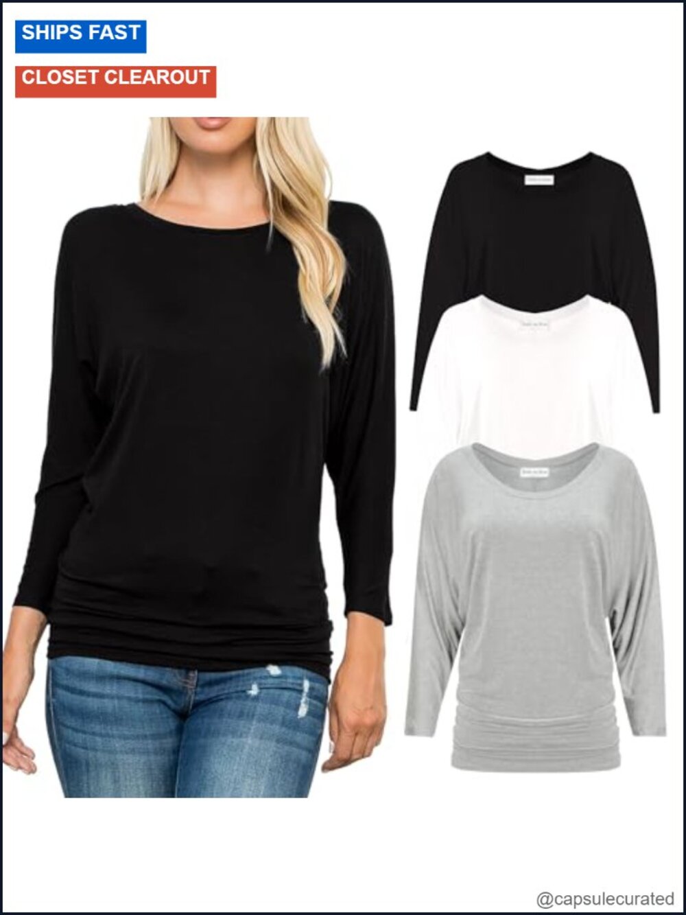 Women's 3/4 Sleeve Dolman Tunic Tops 3 Pack Business Casual